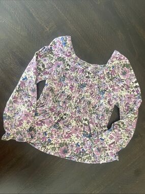 GAP Lavender Floral Smocked Long-Sleeve Blouse